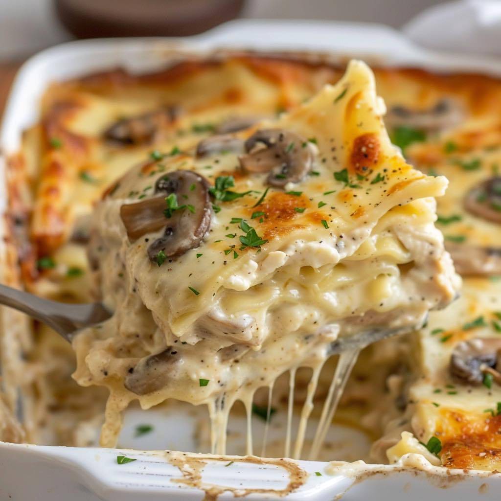 Mushroom Chicken Alfredo Lasagna