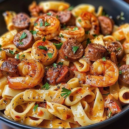 Creamy Cajun Pasta with Succulent Shrimp and Spicy Sausage